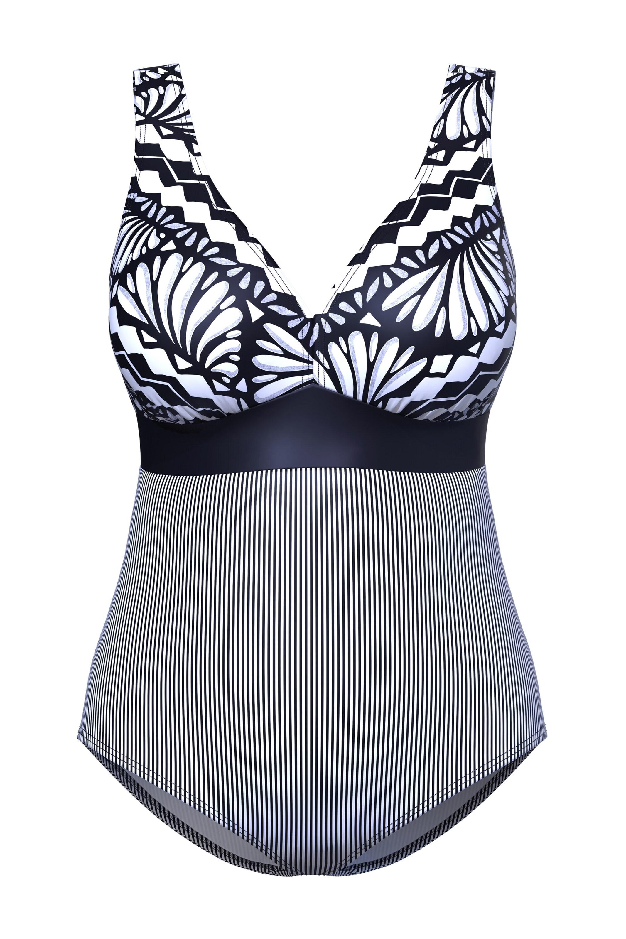 Ulla Popken Badeanzug in Schwarz: Vorderseite