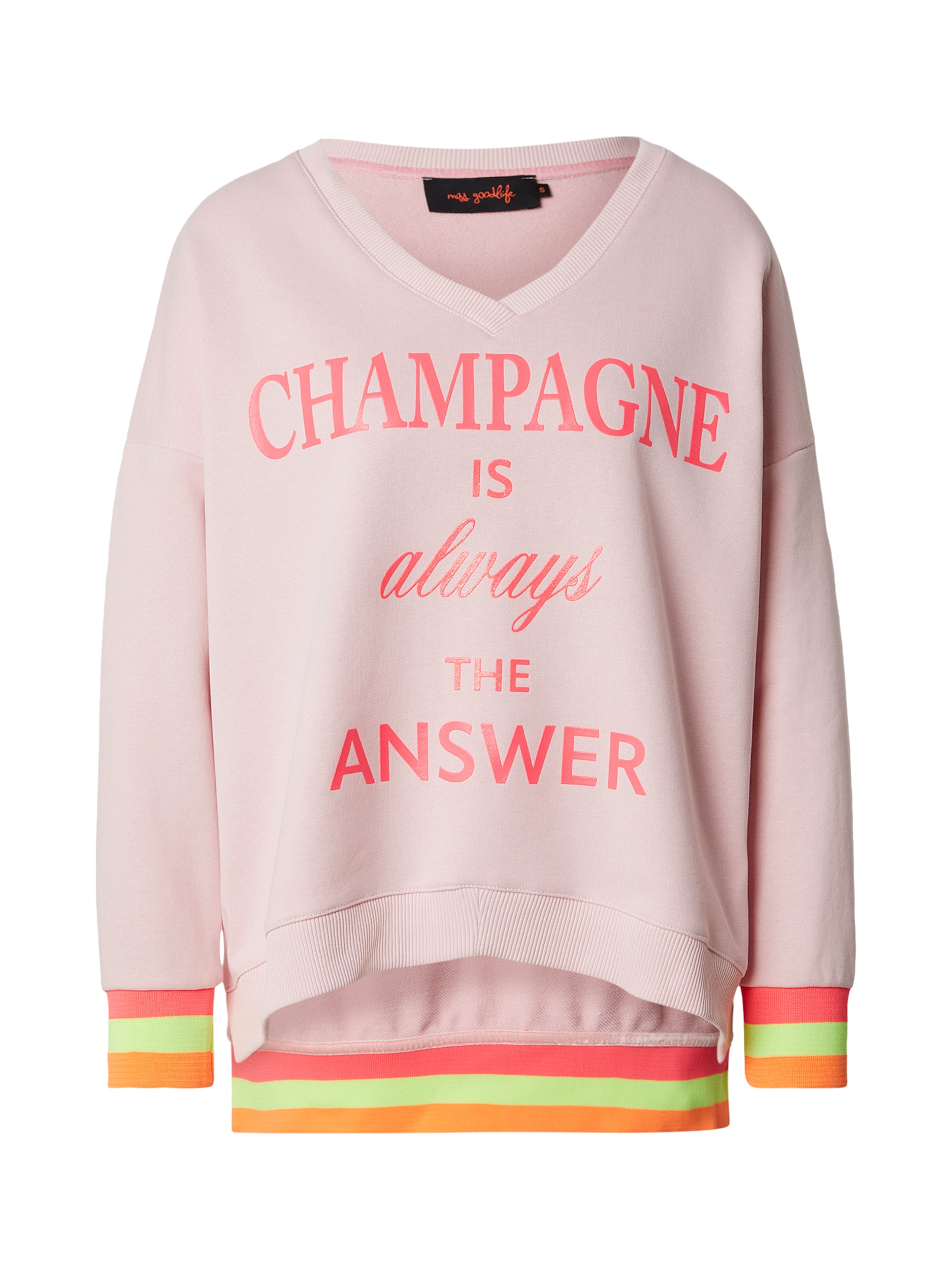Sweat-shirt 'Champagne Is The Answer' miss goodlife en rose : devant