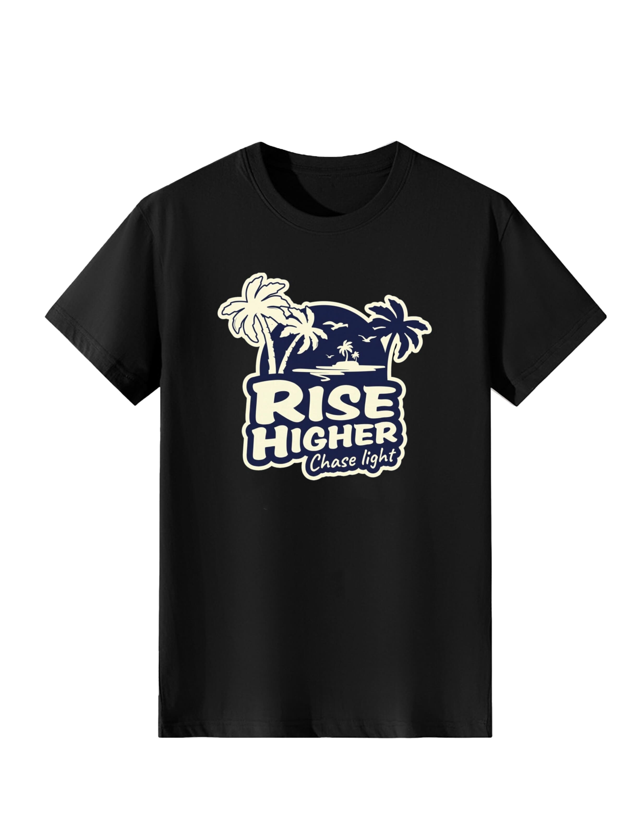 T-shirt 'Women Retro Island Palm Tree RISE HIGHER Slogan Print T-Shirt' LapaPlus en noir
