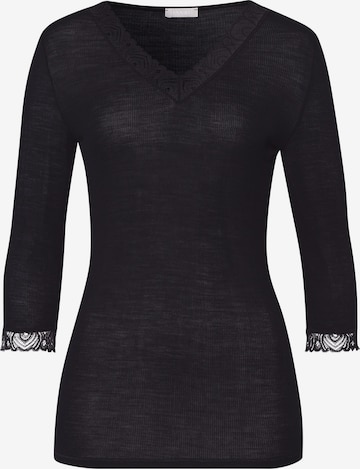 Hanro Sleepshirt ' Woolen Lace ' in Schwarz: Vorderseite