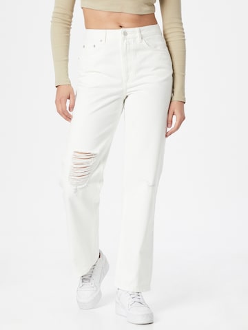 NA-KD Wide leg Jeans in Wit: voorkant
