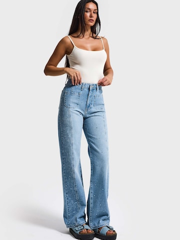 IT'S BASIC Regular Jeans 'RHINESTONE STRAIGHT HIGH RISE JEANS (Lenght 30)' in Blauw: voorkant