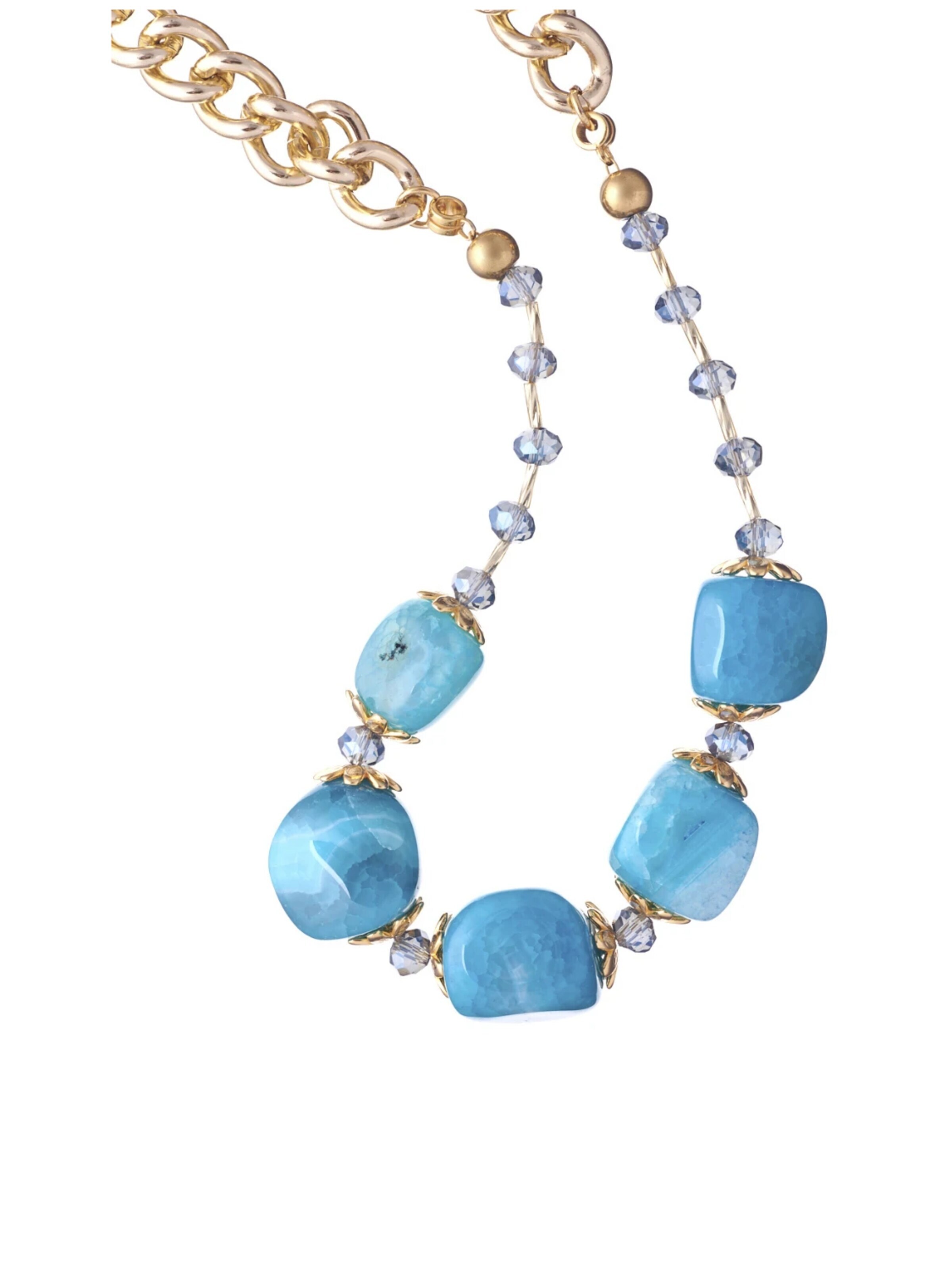 THE GEM STORIES JEWELRY Halsband 'Light Blue Agate Necklace' i blå