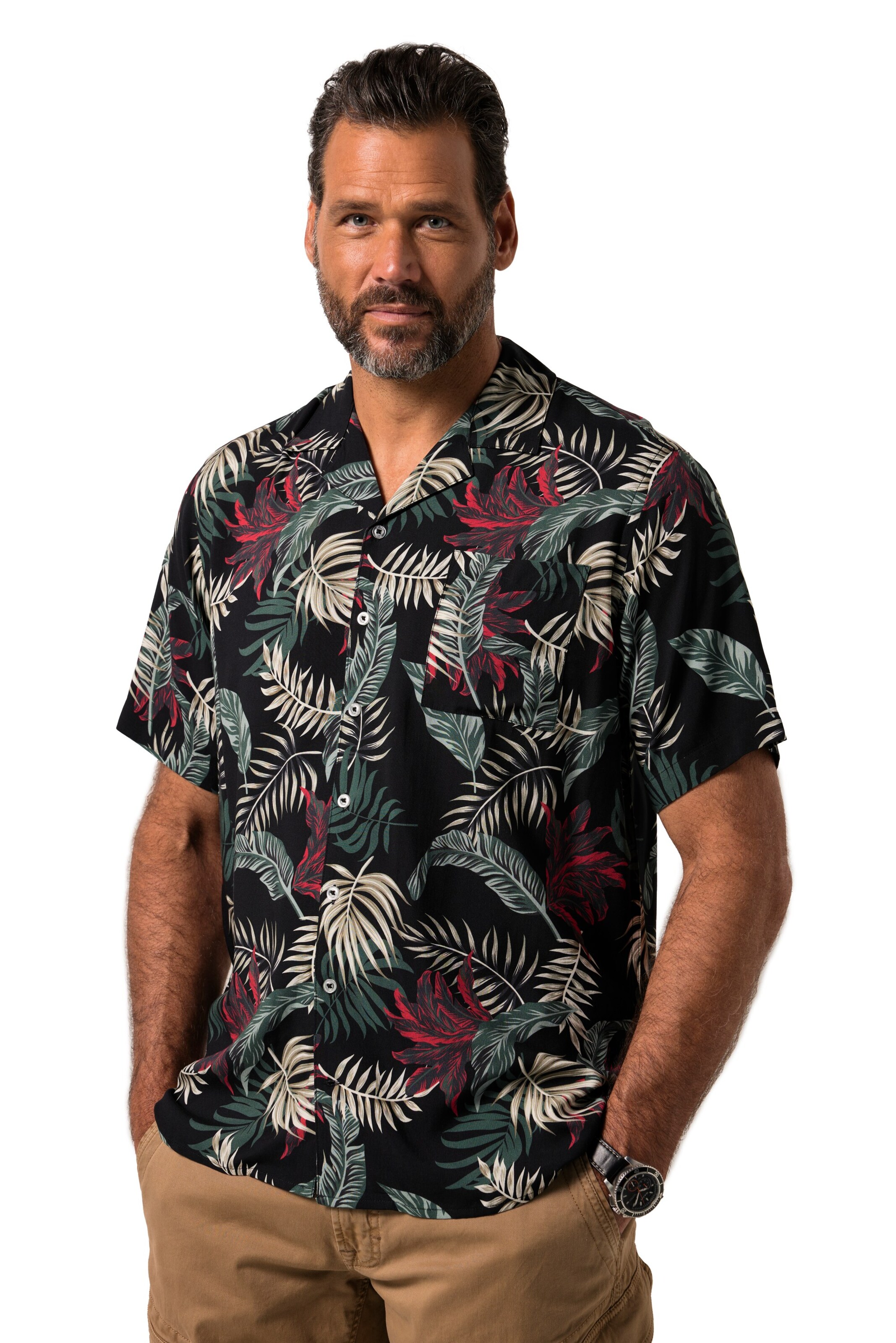 JP1880 Regular fit Overhemd in Zwart: voorkant