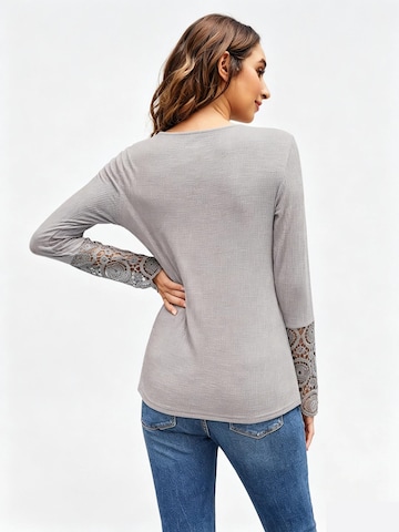 KoJooin Top 'Damen Ripp Langarmshirt mit Spitzenbesatz an den Ärmeln Halbknopf Henley Ausschnitt' w kolorze brązowy