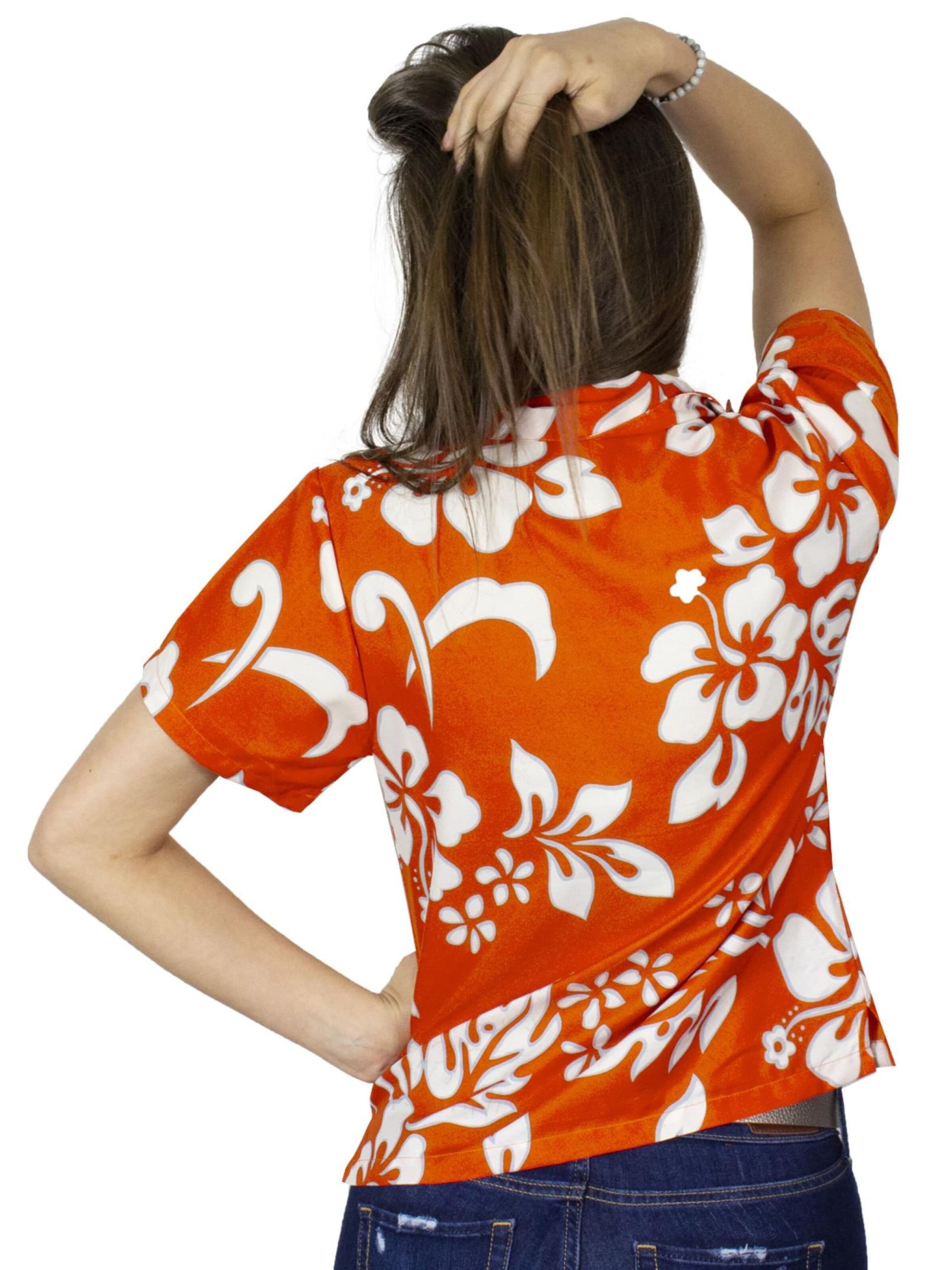 Camicia da donna 'Hibiscus' di King Kameha in arancione