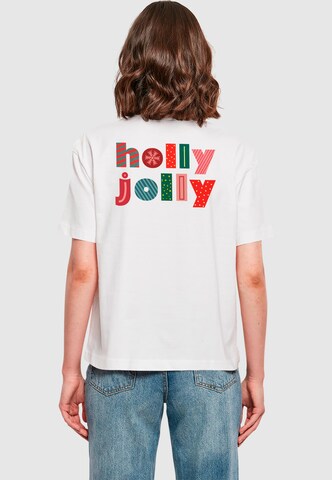 Merchcode T-Shirt 'Christmas Holly Jolly Mood' in Weiß: Vorderseite