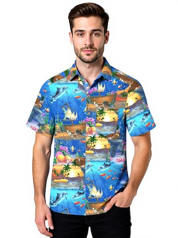Hawaiihemdshop.de Regular fit Button Up Shirt 'Hawaiihemd "Ocean of Hawaii"' in Blue