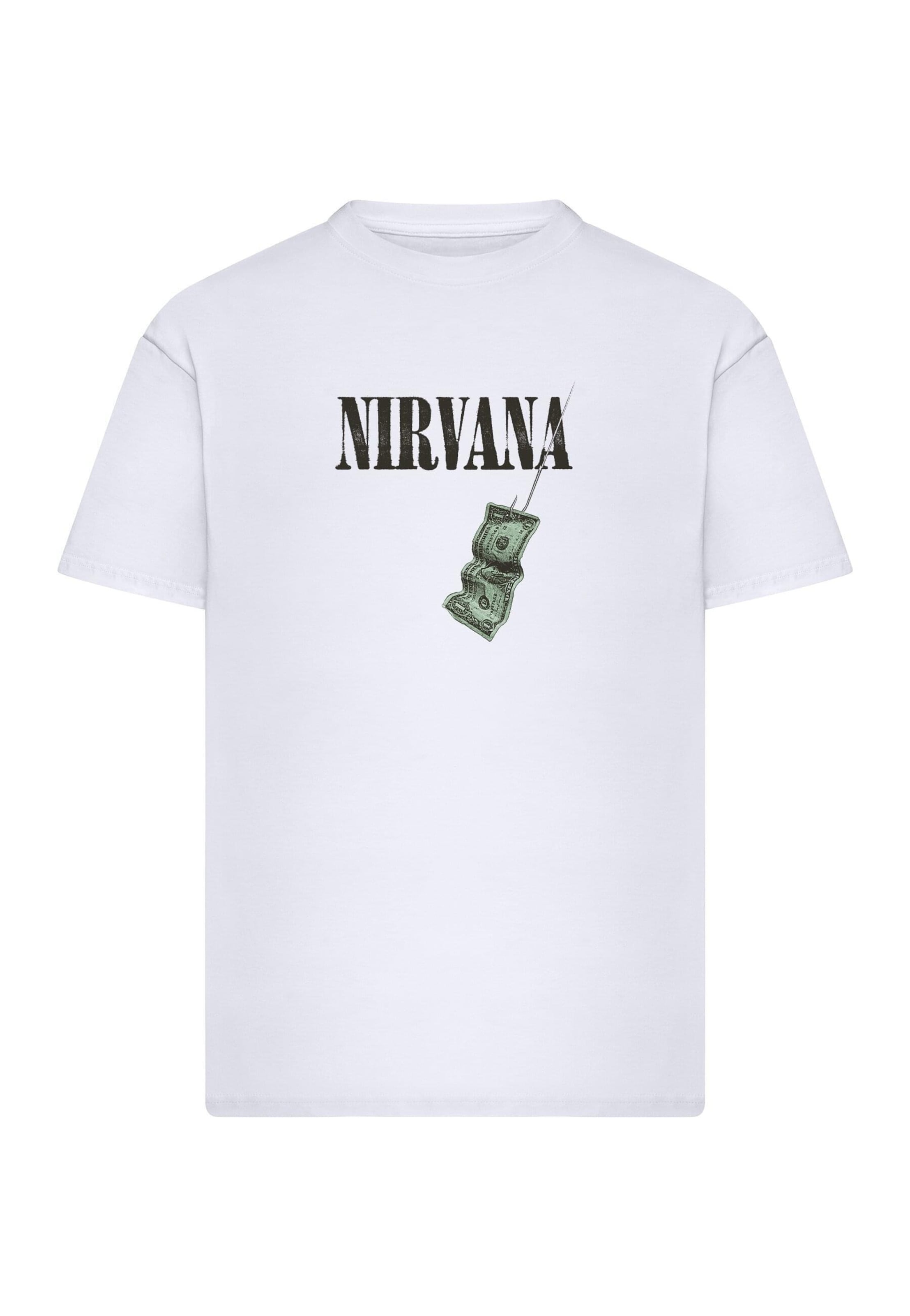 Merchcode - Camisa 'Nirvana Nevermind Dollar' em branco: frente