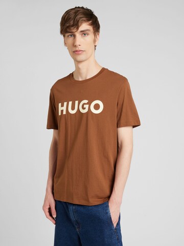 HUGO Μπλουζάκι 'Dulivio' σε καφέ: μπροστά
