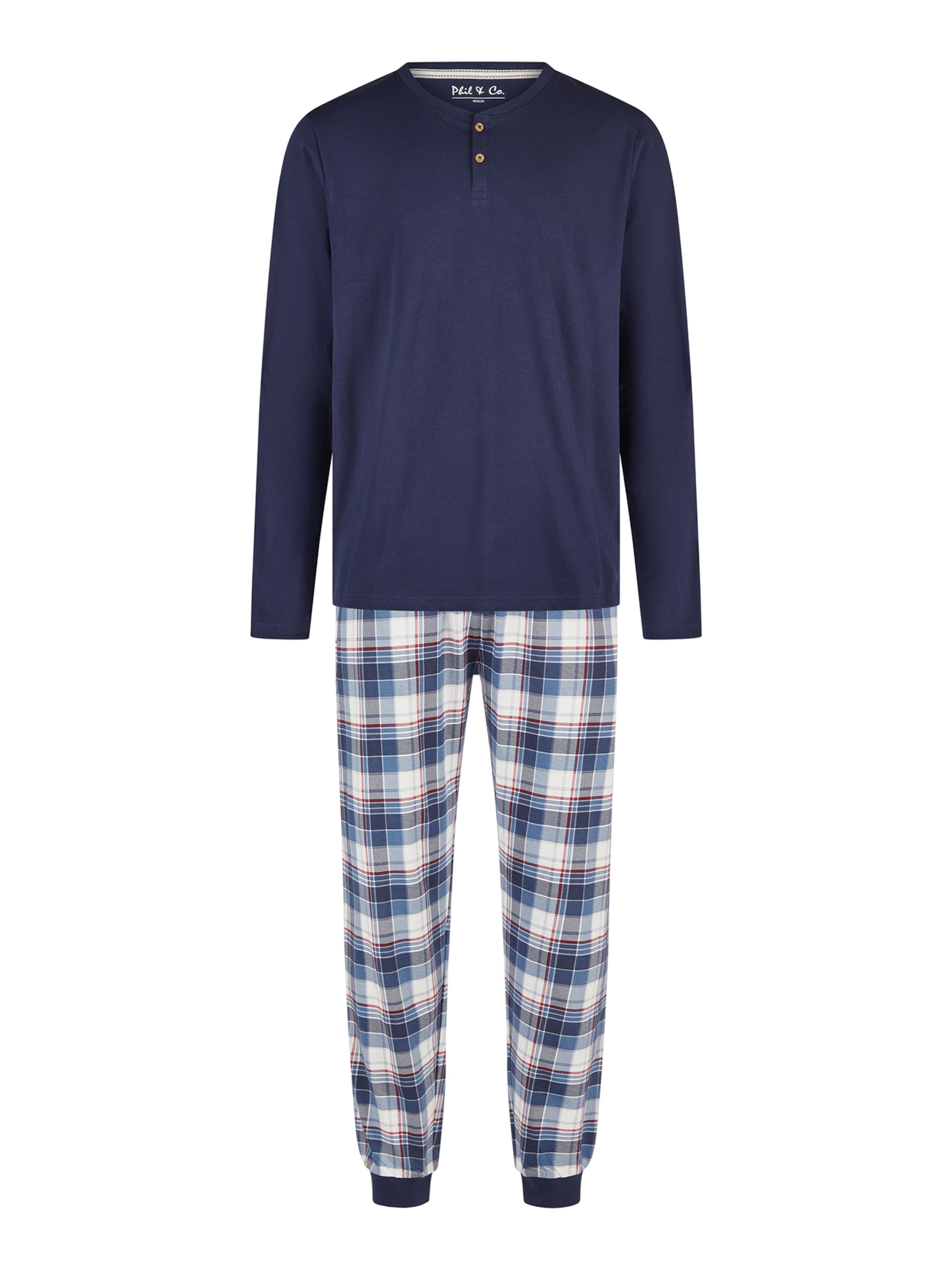 Phil & Co. Berlin Pyjama lang 'Cozy Classic' in Blauw: voorkant