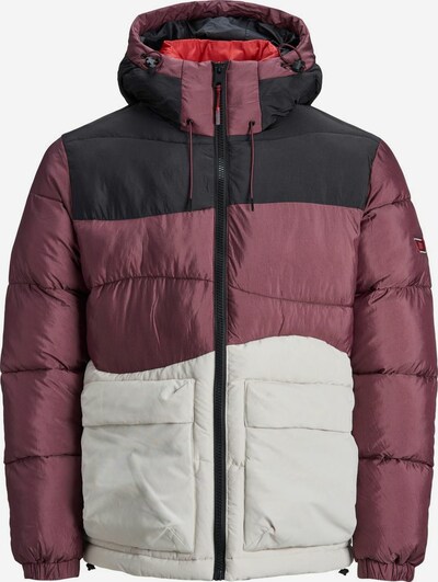JACK & JONES Winterjacke in rotviolett / schwarz / weiß, Produktansicht
