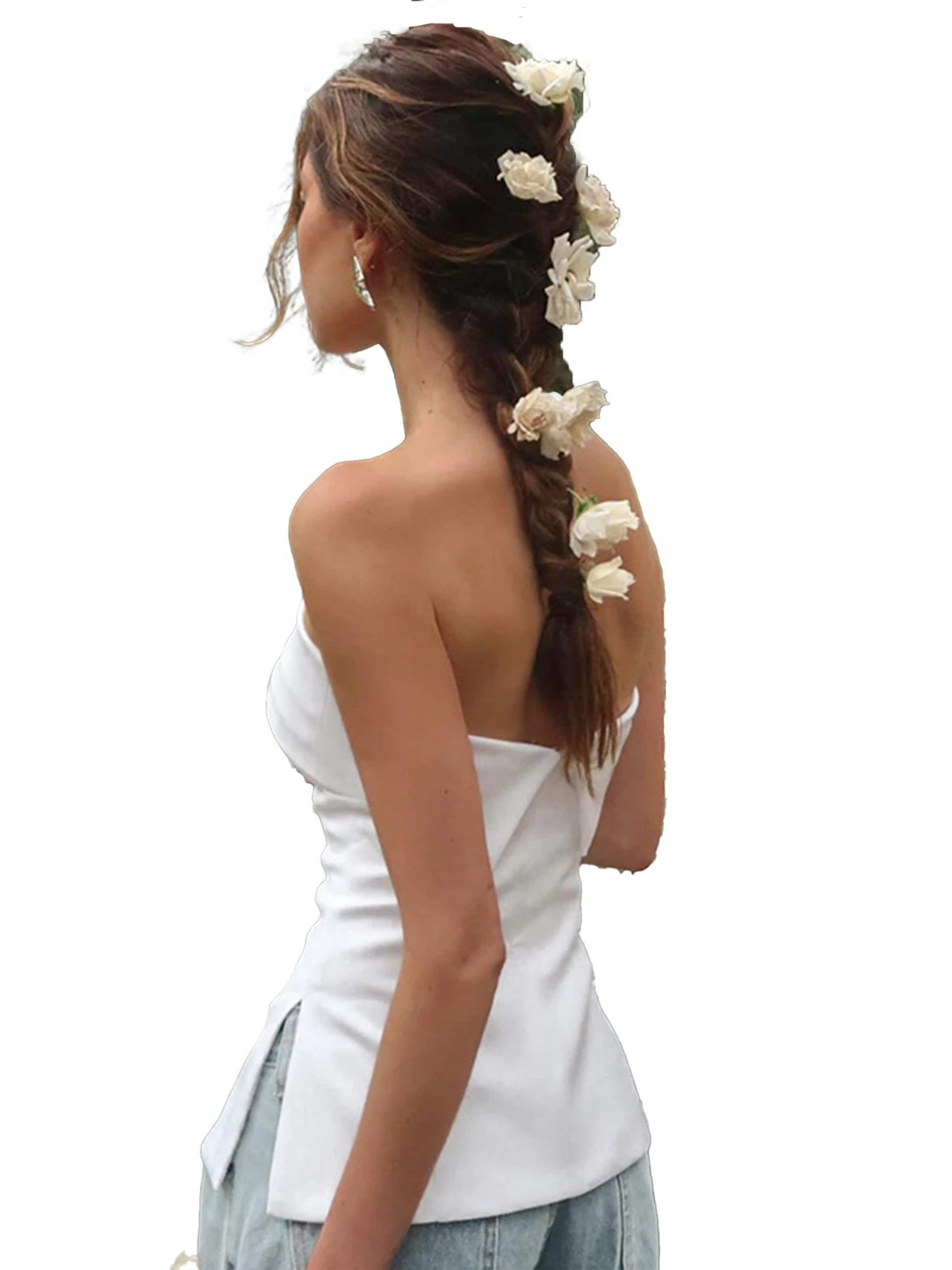 KoJooin Top 'Damen figurbetontes Sommer-Corsagen-Top in Uni,ärmellos mit Rücken,Bustier-Oberteil für Sommer' w kolorze biały