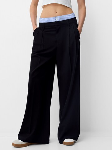 Bershka Wide leg Bandplooibroek in Zwart