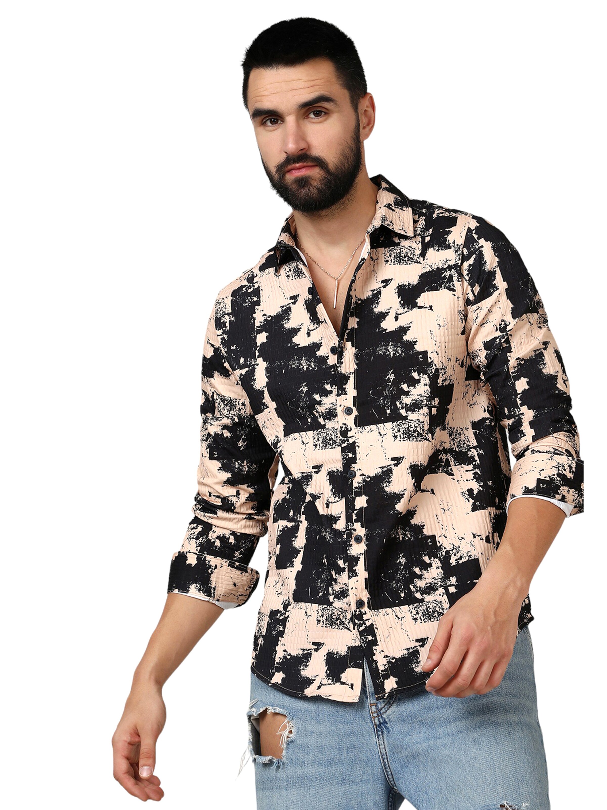 Campus Sutra Regular fit Πουκάμισο σε μπεζ: μπροστά