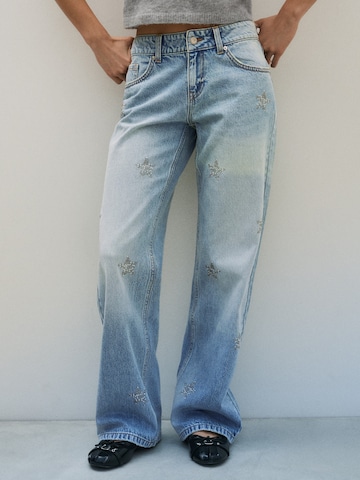 Bershka Wide leg Jeans in Blauw: voorkant