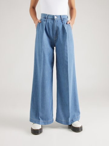 BOSS Wide leg Pleated Jeans in Blue: front