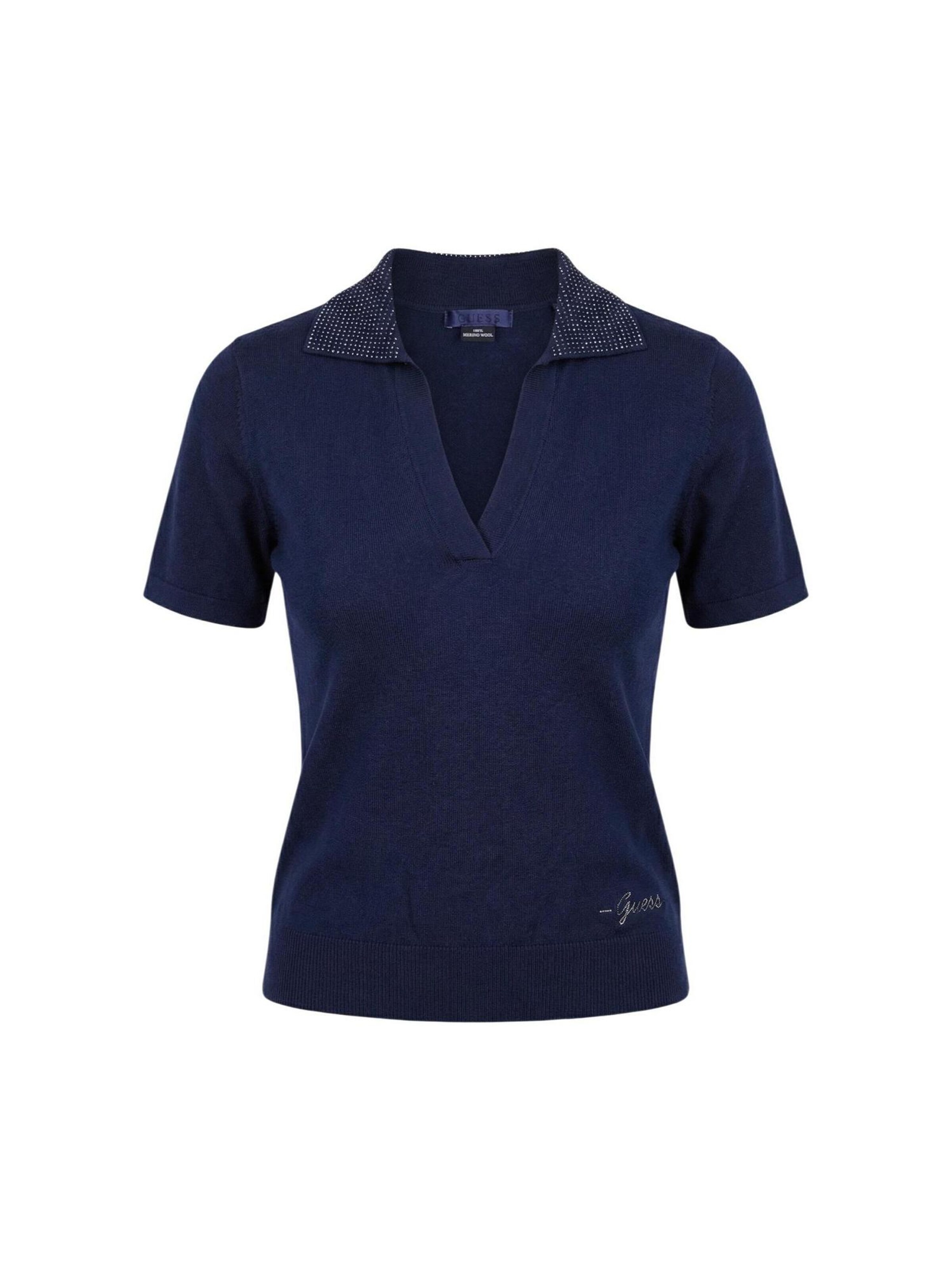 GUESS T-shirt 'SS RHINESTONES POLO STORMI SWT W6GR03 Z0583' en XS en bleu, Vue avec produit