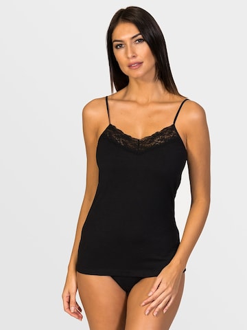 zd ZERO DEFECTS Undershirt 'Afrodita Lace v-neck spaghetti top' in Black: front