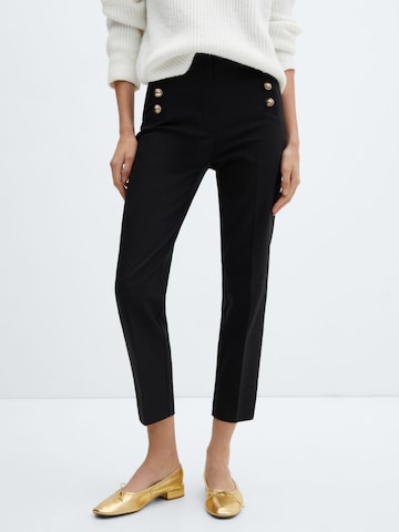 MANGO Slim fit Pleated Pants 'Botones' in Black: front