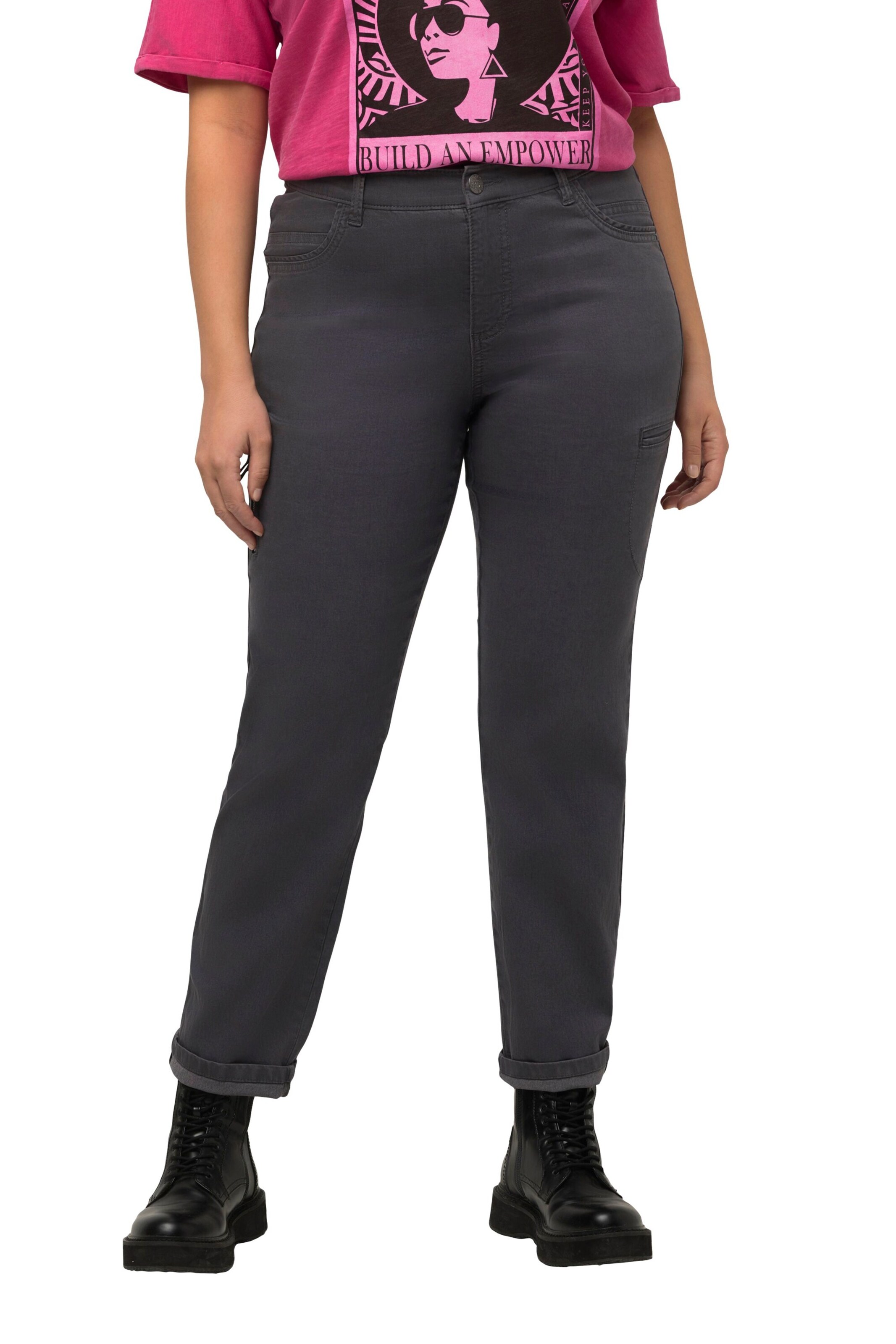 Ulla Popken Regularen Kargo hlače | siva barva: sprednja stran