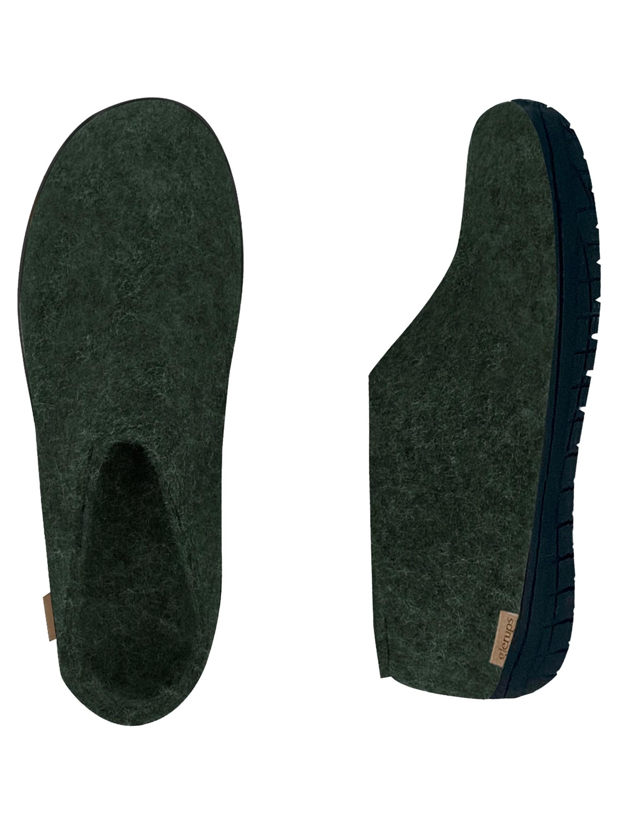 Glerups Slippers 'Black Rubber' in Green