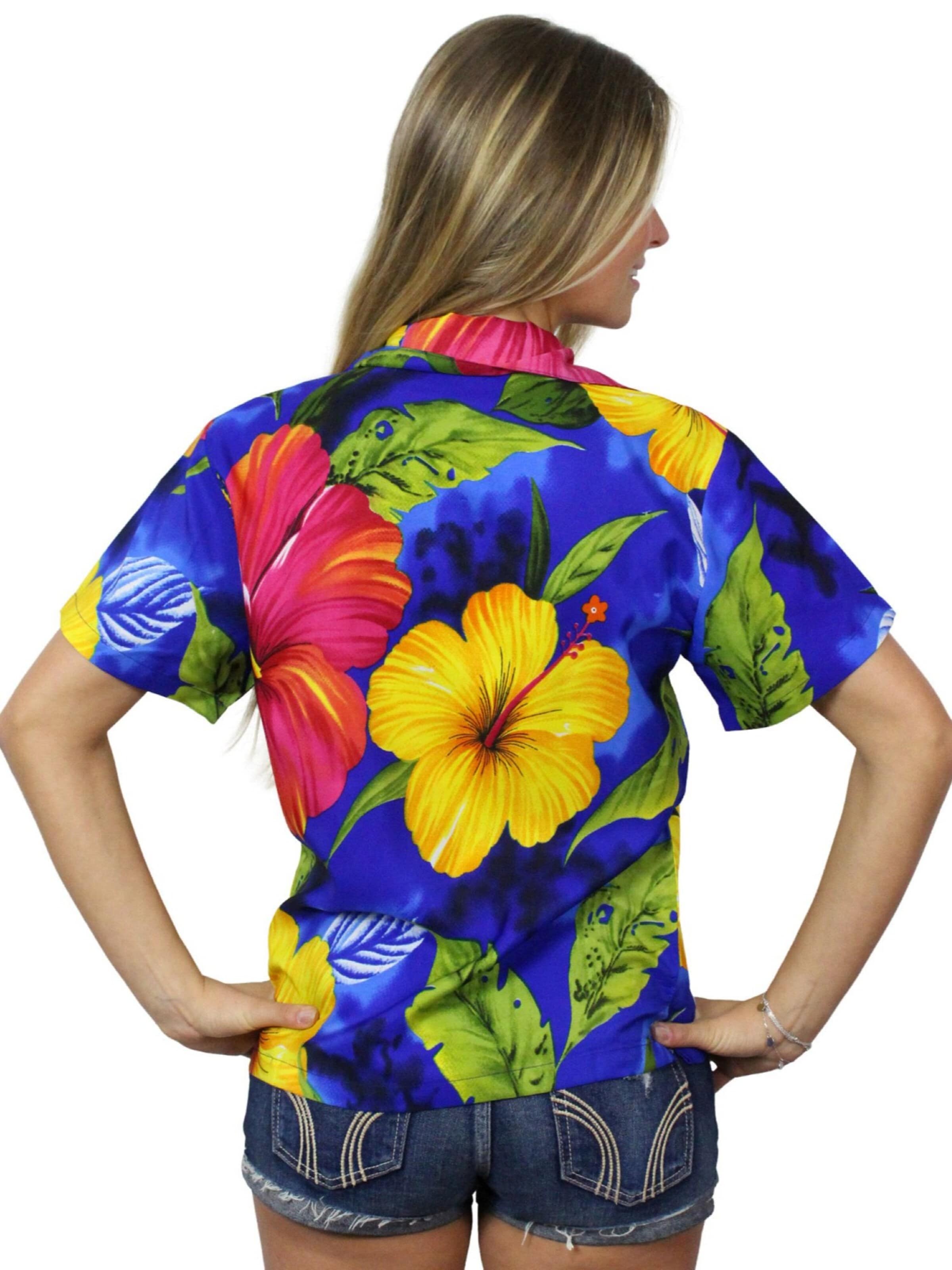Camicia da donna 'Big Flower' di King Kameha in blu