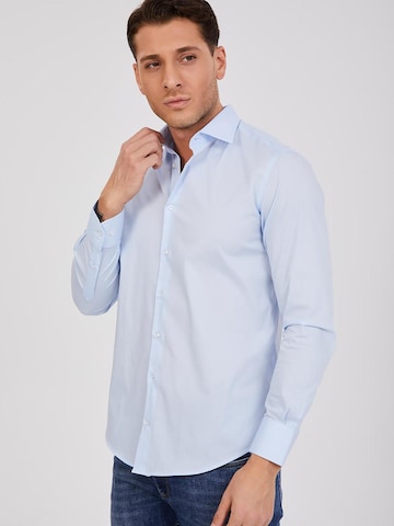 7Camicie Slim fit Zakelijk overhemd 'Firenze Essentials Poplin Stretch Man Shirt White' in Blauw