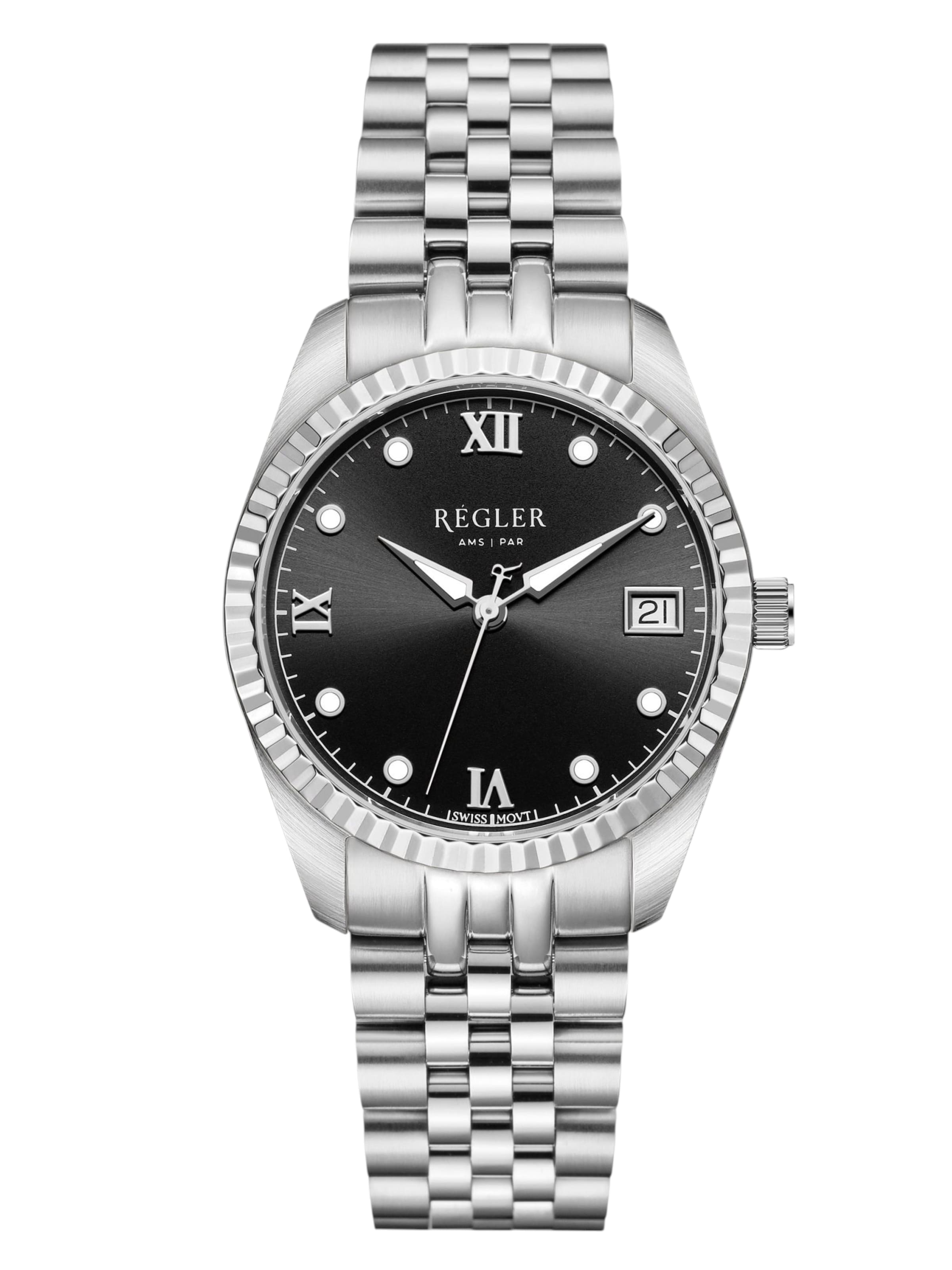 Régler Zegarek analogowy 'Régler Liberté Steel Silver - Black' w kolorze srebrny: przód