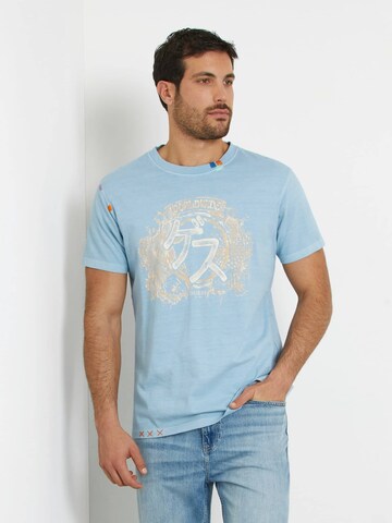 GUESS Shirt 'Japanese Ideogram' in Blauw: voorkant