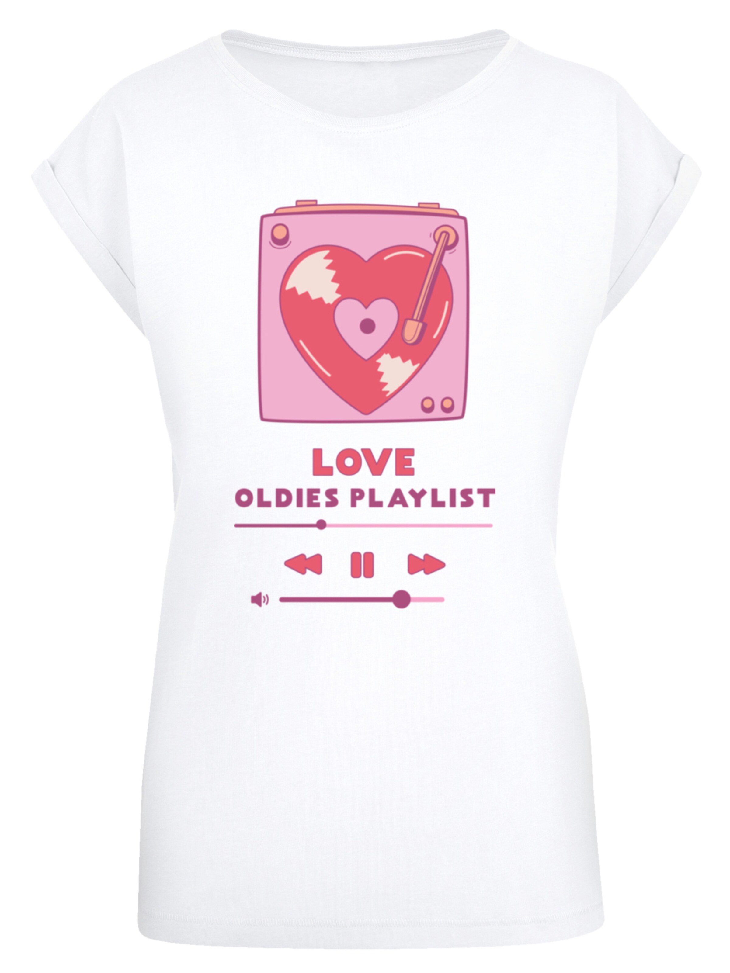 F4NT4STIC T-Shirt 'Love Oldies Playlist  Valentinstag' in Weiß: Vorderseite