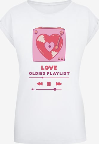 F4NT4STIC T-Shirt 'Love Oldies Playlist Valentinstag' in Weiß: Vorderseite