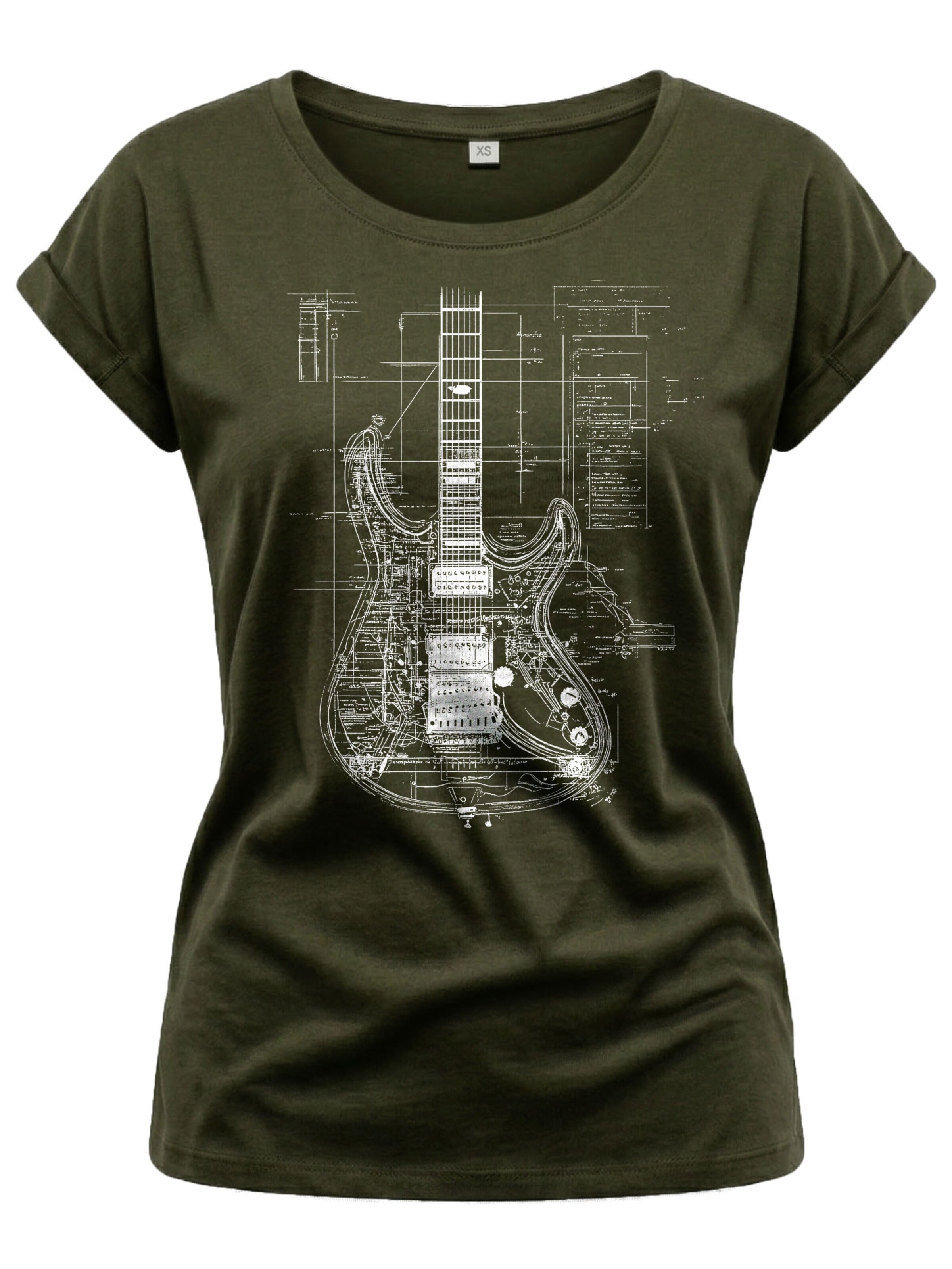 MAKAYA Shirt 'Guitar BluePrint' in Green: front