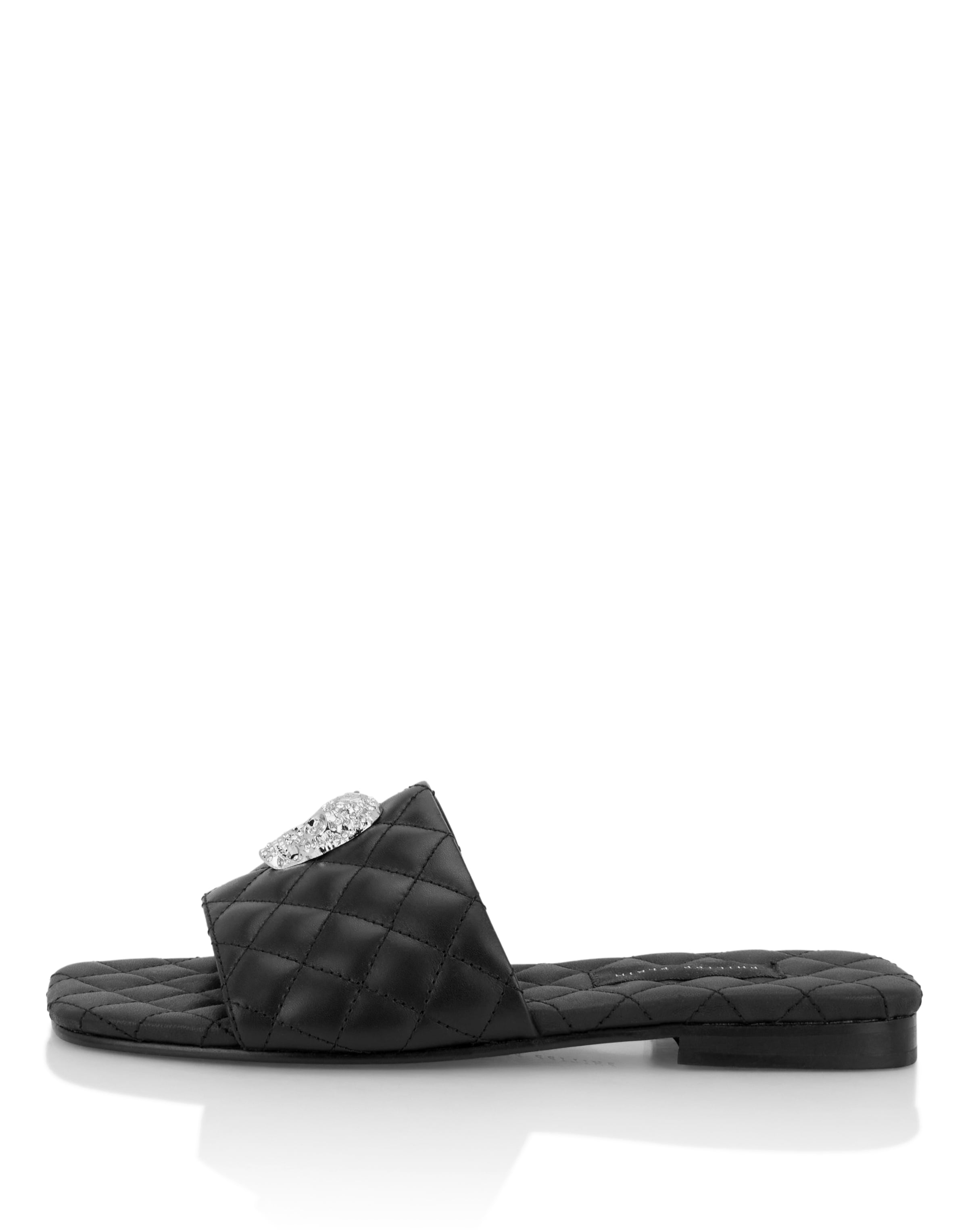 Philipp Plein - Sapato aberto ' Skull ' em preto: frente