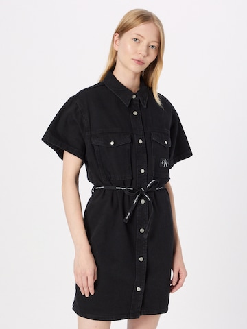 Calvin Klein Jeans Shirt Dress in Black: front