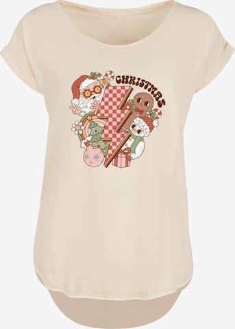 T-shirt 'Groovy Christmas Flash Cozy Vibes' F4NT4STIC en beige : devant