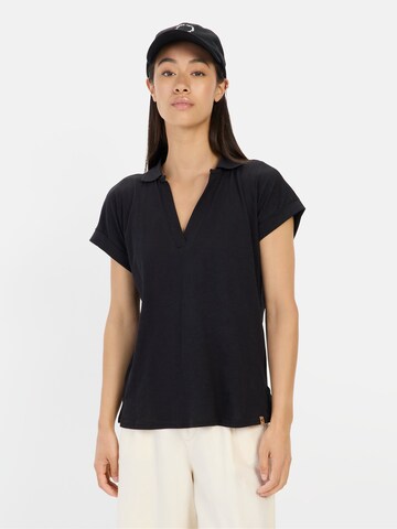 CAMEL ACTIVE Kurzarmshirt mit Polokragen und überschnittenen Schultern in Schwarz: Vorderseite