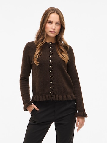 VILA Knit Cardigan 'VIJACIA' in Brown: front