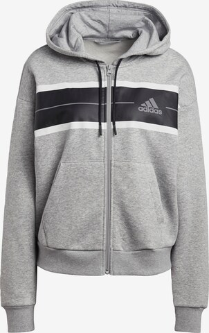 ADIDAS SPORTSWEAR Sportief sweatvest 'Essentials Pinstripe Block Fleece Loose Fit' in Grijs: voorkant