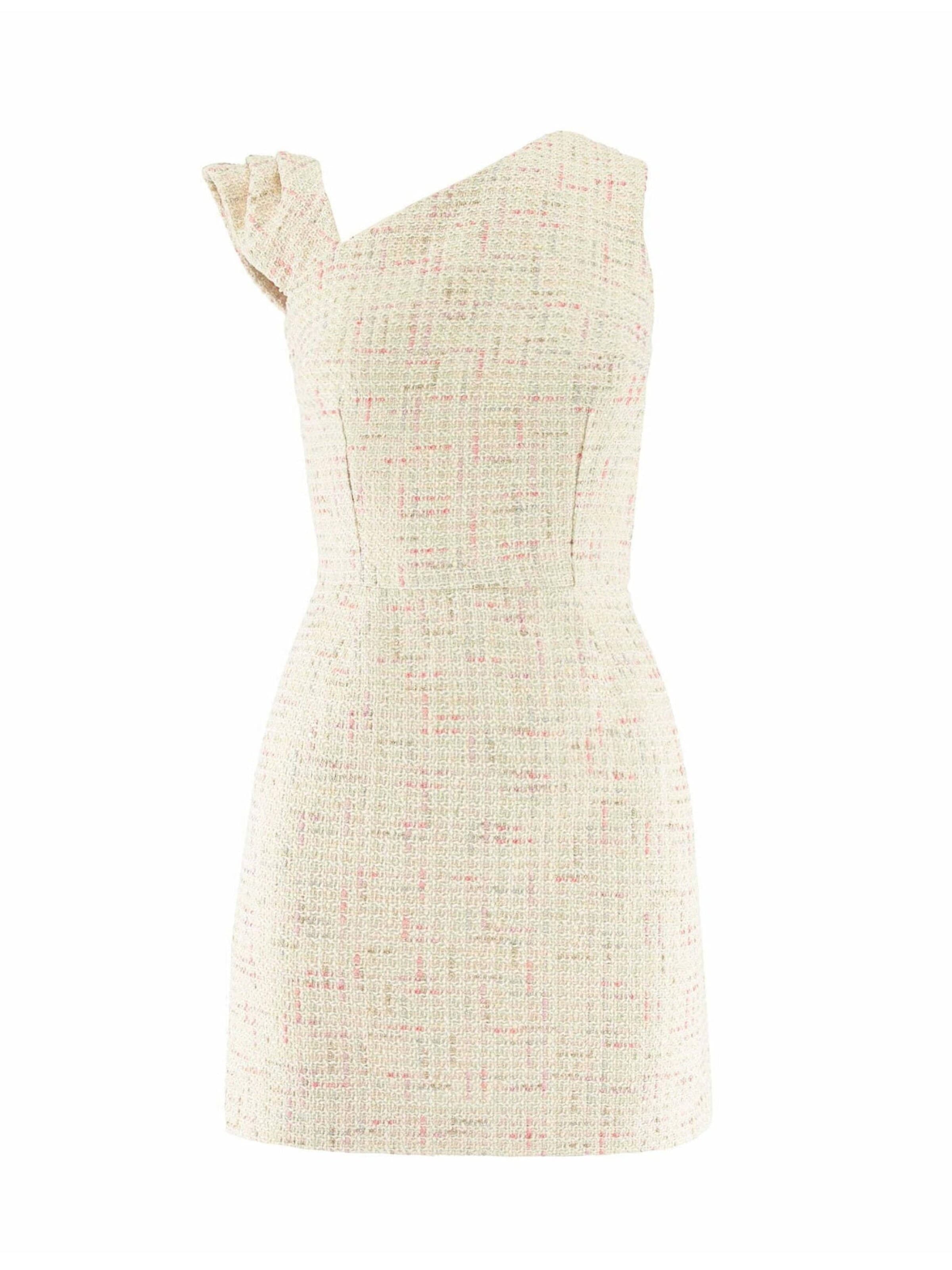 Abito 'Asymmetric Neckline Boucle Mini Dress' di AVENUE N°29 in beige: frontale