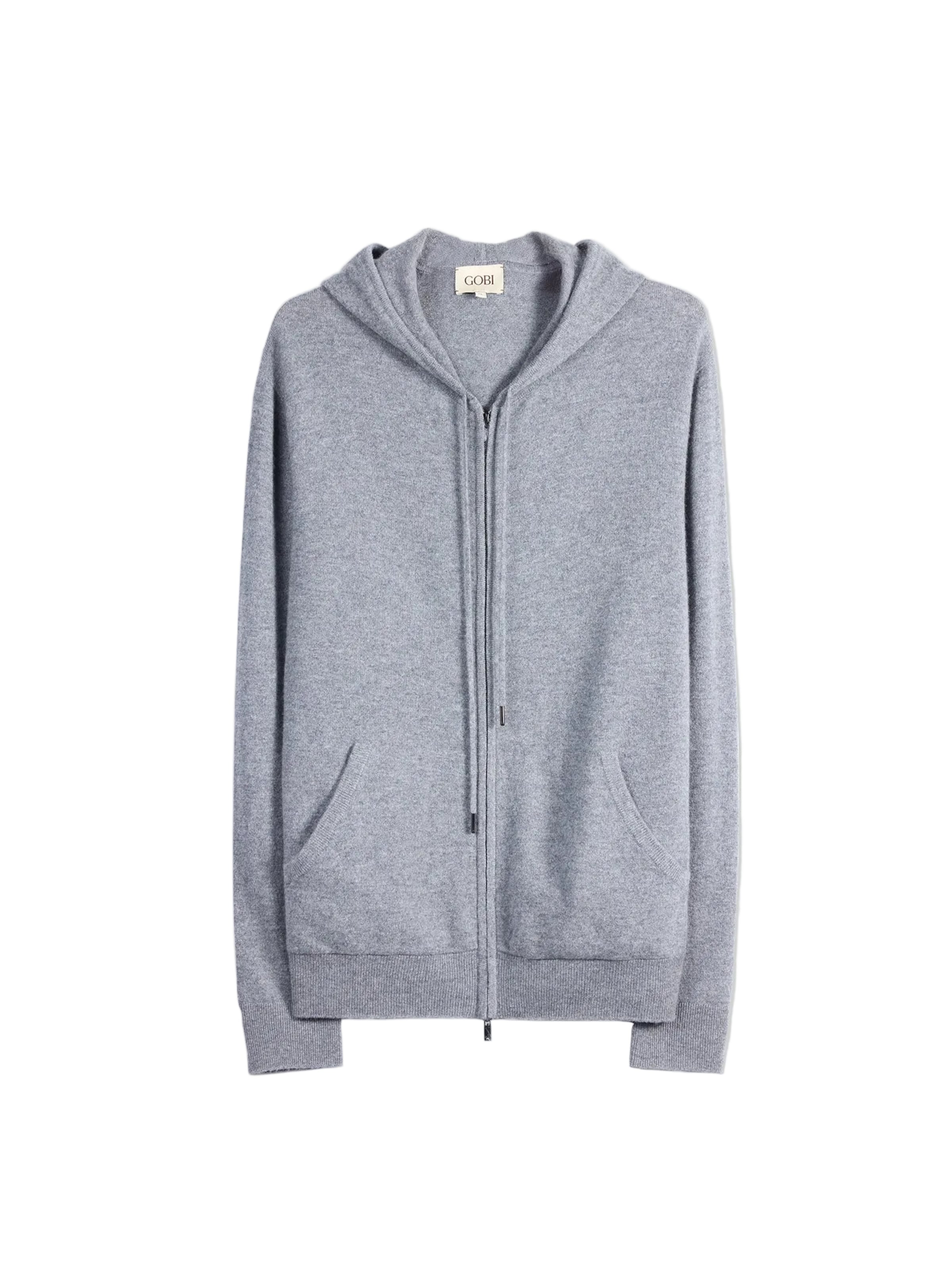 GOBI Cashmere Knit Cardigan 'Men's Zip-Up Cashmere Hoodie' in Grey: front