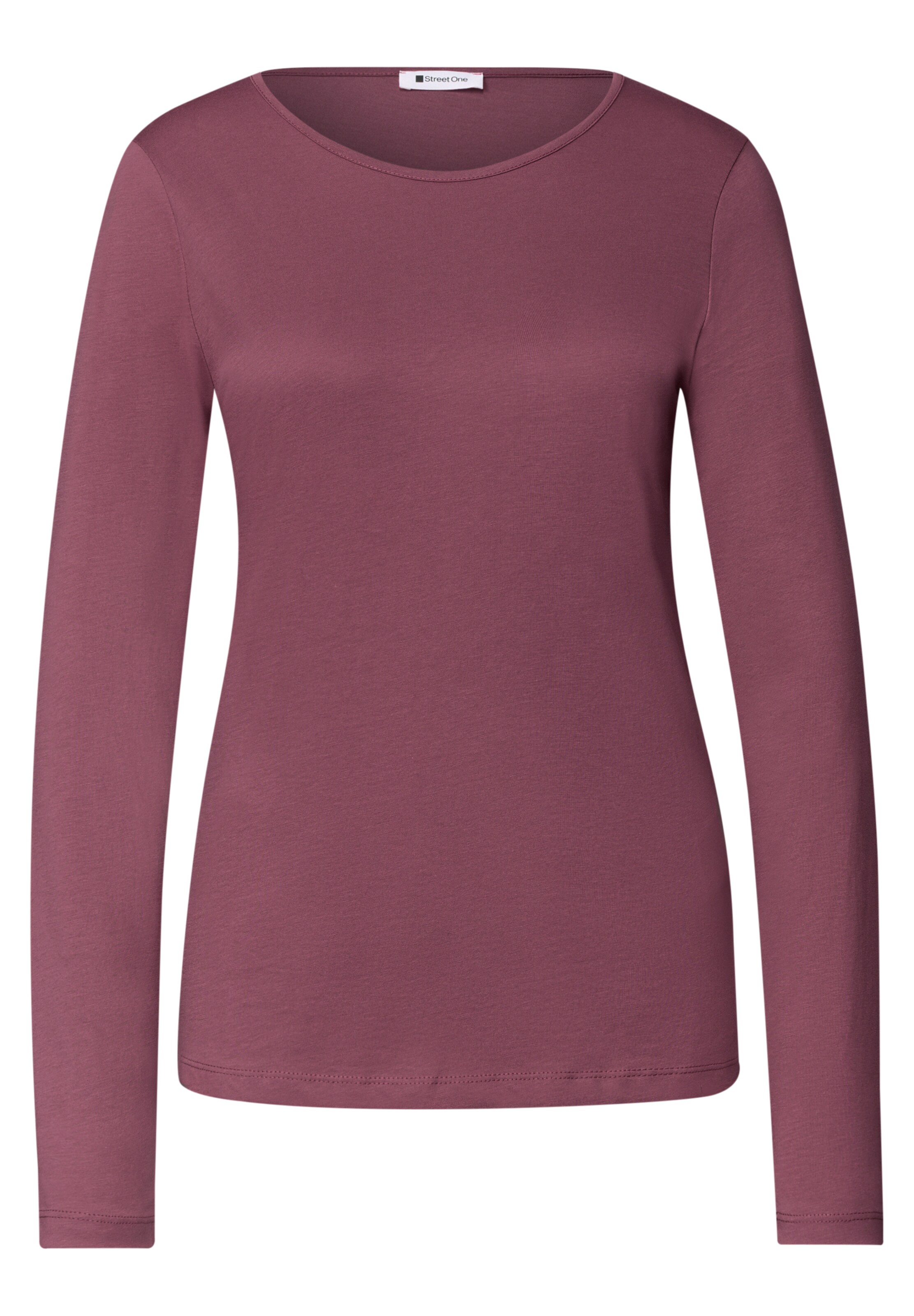 STREET ONE Basic Langarm Shirt in Unifarbe in XS in altrosa, Produktansicht