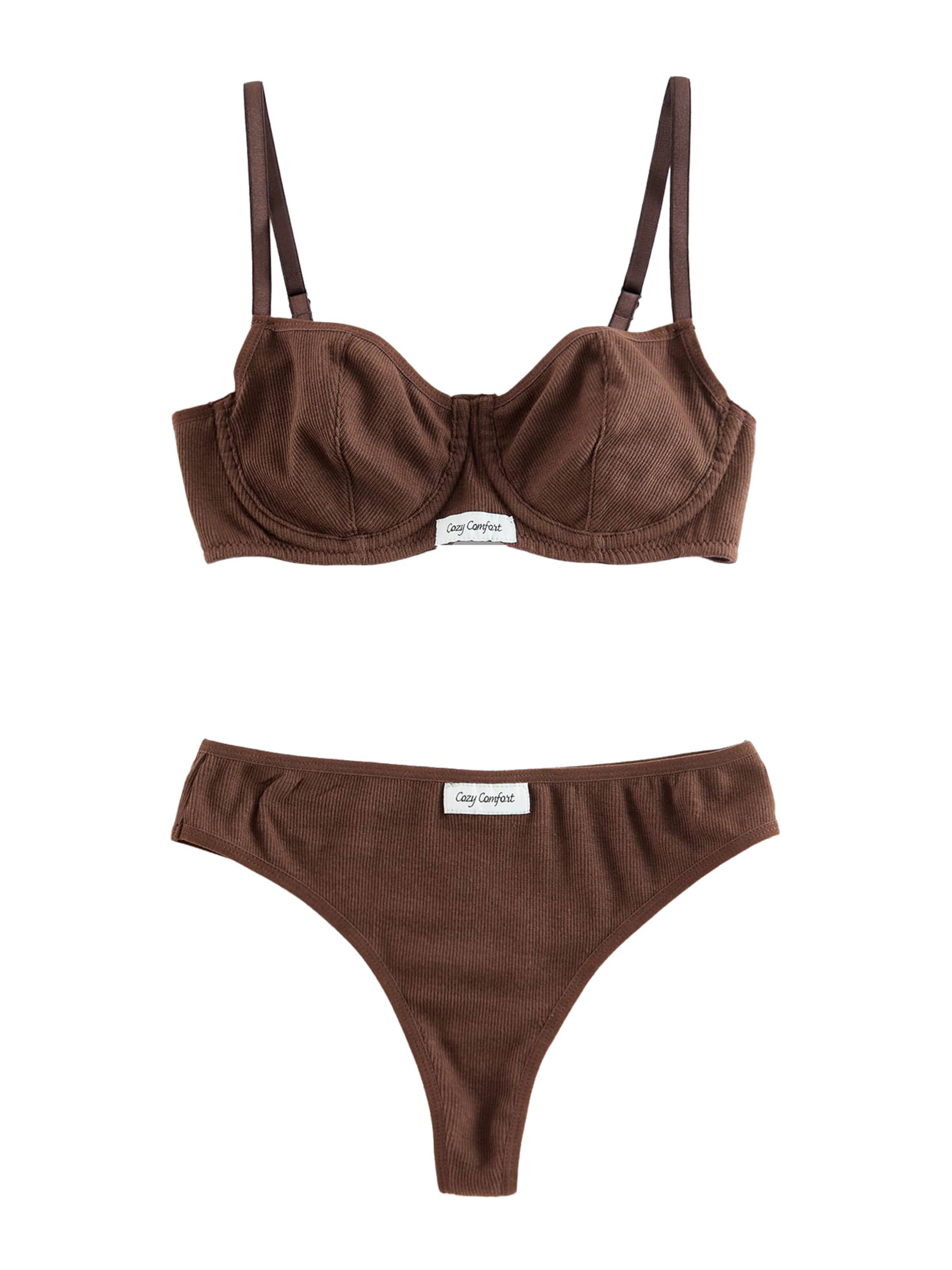 Trendyol - Conjuntos de ropa interior en marrón: frente