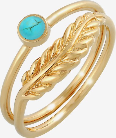 ELLI Ring Boho 'Feder' in türkis / gold, Produktansicht