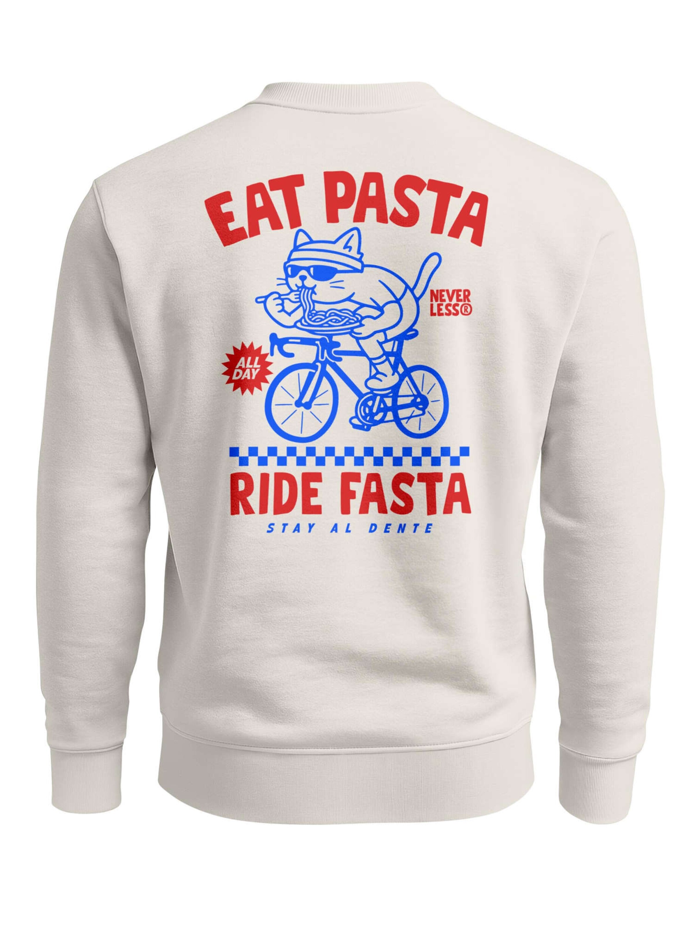 Neverless Sweatshirt 'Eat Pasta Ride Fasta' in Beige: front
