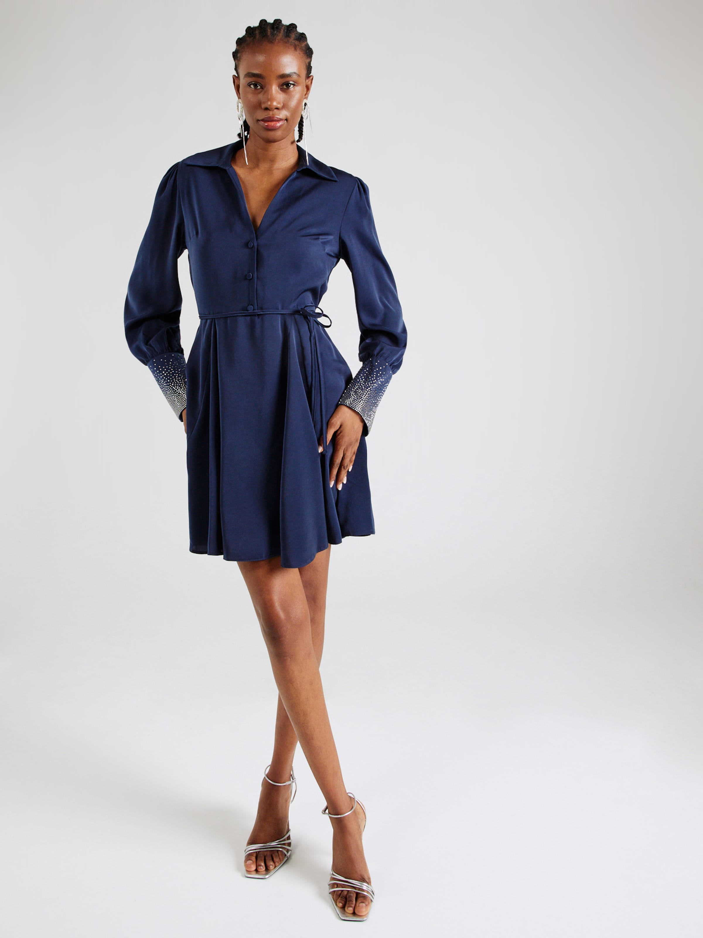 Navy satin shirt dress 2025