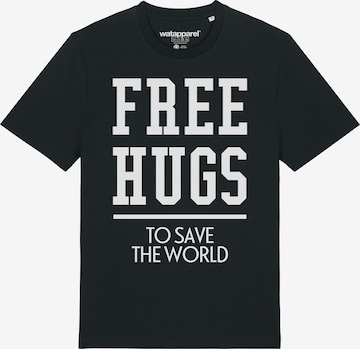 Maglietta ' Free hugs to save the world ' di Watapparel in nero: frontale