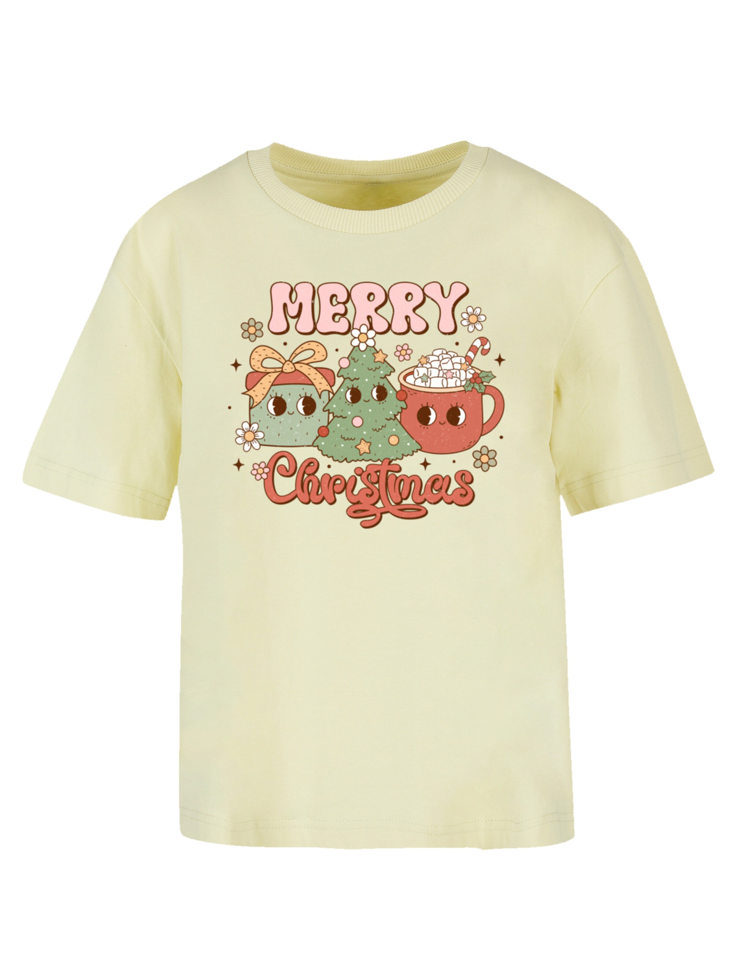T-shirt 'Merry Christmas Cozy And Cute ' F4NT4STIC en jaune : devant