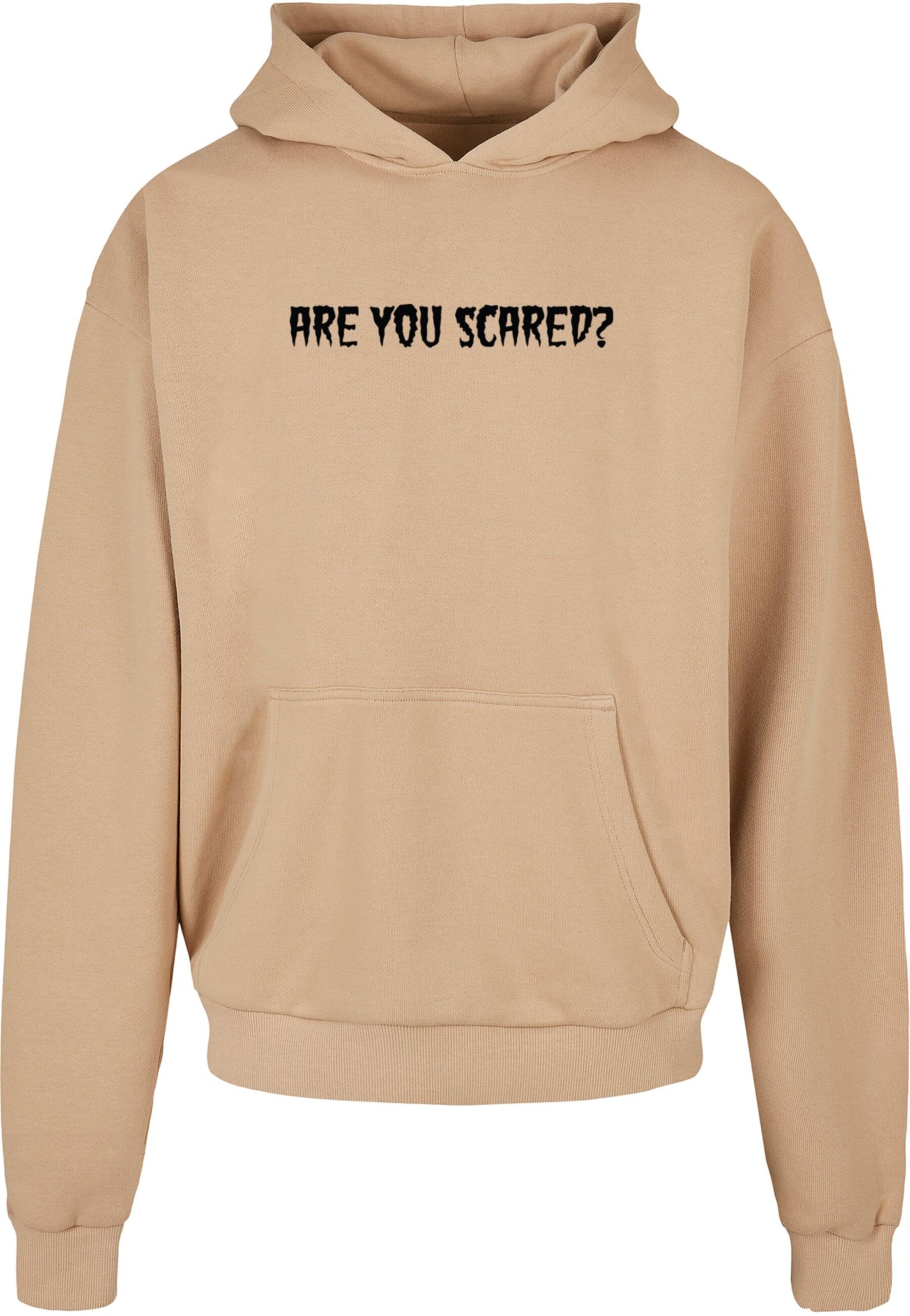 Merchcode Sweatshirt 'Halloween - Are You Scared' in Beige: voorkant