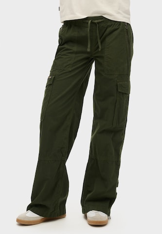 Superdry & Co Wide leg Cargobroek in Groen: voorkant